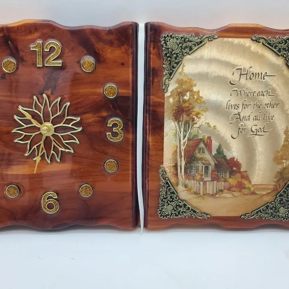 Vintage Lacquered Wood Religious Wall Clock Holographic 